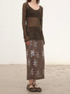 SWAYING 2025 Fall/Winter Collection: Beaded Alpaca Wool Sweater/Skirt Set SW-SW-SW25AW3B05C2S2-HZ (Floral, Gray-Brown) Skirt (SW25AW1T07C1S4)
